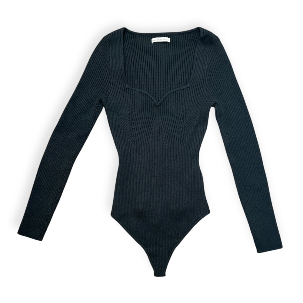 A&F Abercrombie and Fitch Medium Long Sleeve Sweater Rib Knit Black Bodysuit